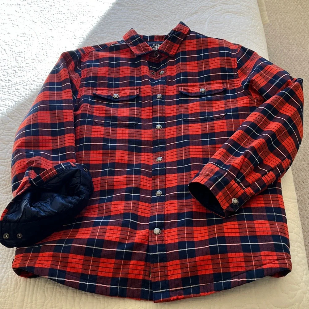 The North Face Plaid‎ Shacket Men’s Large Insulated Jacket Blue Orange Hiking